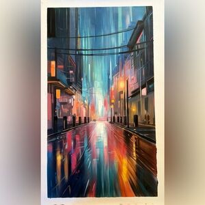 City Storm oil on canvas original painting 30x17